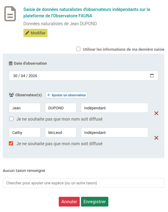 Formulaire de saisie et anonymisation